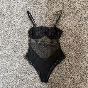 Victoria's Secret Black Lace Lingerie Bodysuit - Medium